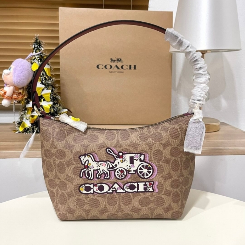 Coach CX588 Zip Top Shoulder Bag In Signature Canvas W/Horse & Carriage Print